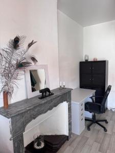 a room with a desk and a mirror at Le Farges-Chambre en colocation-Appartement partagé à 3min de La Gare ST Roch-LaConciergerieByNina in Montpellier