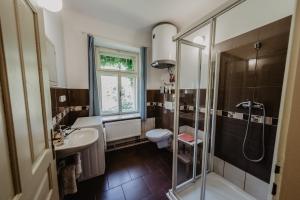 ビートフにあるStatek Vrančの洗面台、シャワー、トイレ付きのバスルーム