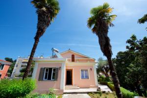 科孚镇Casa Lamacchia by CorfuEscapes的一栋门前有棕榈树的房子