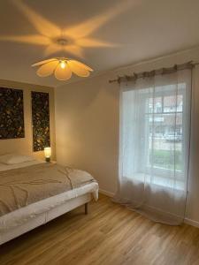 un dormitorio con una cama y una ventana en Maison 262 - Chambord Escape, en Huisseau-sur-Cosson