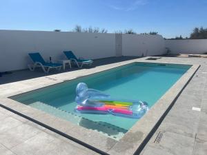 a swimming pool with a toy in the water at Villa in Erriadh