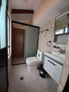 a bathroom with a toilet and a sink at Céntrico Departamento de 1 Dorm in Sucre