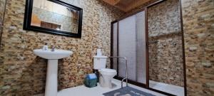 a bathroom with a toilet and a sink and a shower at La Casona De Junia in Puerto Rico +47 photos