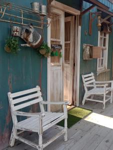 un cane sdraiato sul lato di una casa di Oldtown Chihuahua a Punta del Este