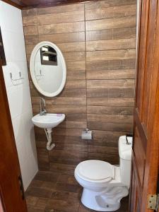 a small bathroom with a toilet and a sink at Casa no centro de Miguel Pereira in Miguel Pereira