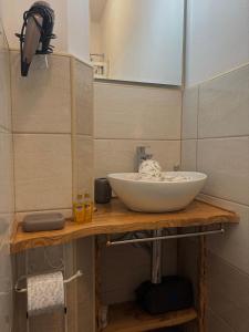a bathroom with a white sink and a mirror at Rosa Life House in Gasponi