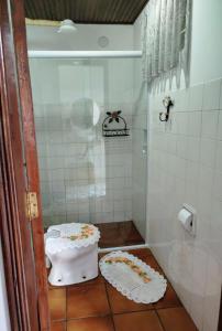 a bathroom with a shower with a toilet in it at Chalé Elohim Campos do Jordão in Campos do Jordão
