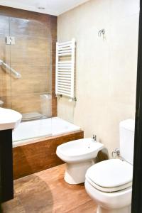 a bathroom with a toilet and a tub and a sink at Departamento Centenario con hermosa vista in San Martín de los Andes +10 photos
