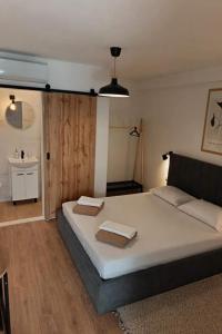 a bedroom with a large bed and a sink at Apartments and rooms with parking space Komiza, Vis - 24523 in Komiža