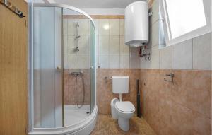 a bathroom with a shower and a toilet and a sink at Stunning Apartment In Dubravice in Dubravice