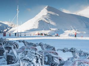 a snow covered ski slope with a mountain in the background at Appartement à Saint Lary, proche pistes, animaux admis - FR-1-296-519 in Saint-Lary-Soulan +14 photos