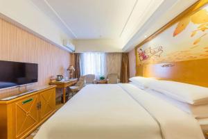 a hotel room with a large bed and a television at Vienna Hotel Inner Mongolia Hohhot Railway Station Gongzhufu Metro Station in Hohhot