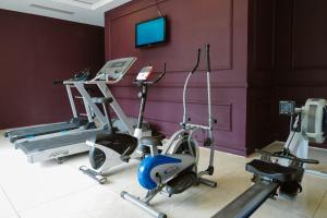 a gym with two exercise bikes and a tv at Dalat Palace Heritage Hotel in Da Lat