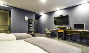 Gimhae Browndot Hotel Waterpark的电视和/或娱乐中心