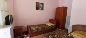 a bedroom with two beds and a tv in it at Inn Sogdiana in Panjakent