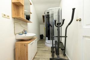 a bathroom with a shower and a sink at résidence KAKIKA in Verviers