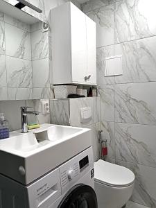 Koupelna v ubytování Ąžuolų giraitėje 2 bedroom apartments + 11 fotografií