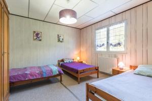 ein Schlafzimmer mit zwei Betten und einem Fenster in der Unterkunft Maison chaleureuse à Champagney avec vue sur la montagne in Champagney