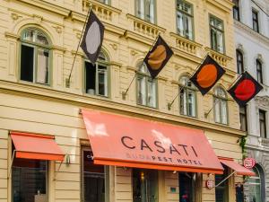 a building with a sign on the side of it at Casati Hotel - Adults Only in Budapest