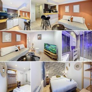 a collage of photos of a hotel room at My Home, voituret 1 in Lyon