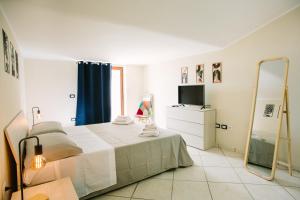 a bedroom with a bed and a tv and a mirror at Your Penthouse in San Prisco
