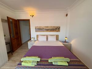 A bed or beds in a room at Duplex House on the Castle Road with a Seaview