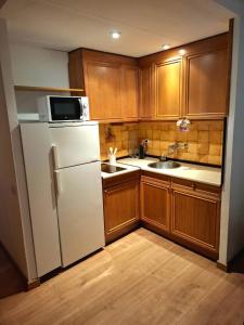 a kitchen with a white refrigerator and a sink at Isard Apartment in Pla de l'Ermita