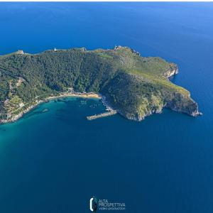 an aerial view of an island in the water at Casa vacanza Palinuro in Palinuro