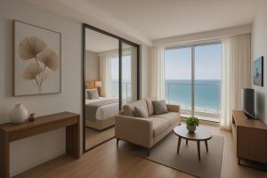 a rendering of a living room with a bedroom at Prince Palace Hadera Beach Resort in H̱adera