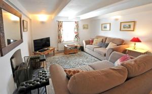 ein Wohnzimmer mit Sofa und Fernseher in der Unterkunft White Cottage Newport, Pembrokeshire in Newport