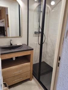 un baño con ducha y lavabo en Studio 4-6 couchages.pied des pistes.Résidence Montana1, en Les Deux Alpes