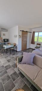 a living room with a couch and a table at Le petit Marius in Fayence