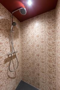 ein Badezimmer mit Dusche mit Wand in der Unterkunft Évasion Romantique Studio Vert Élégant pour 2 Proche RER C in Choisy-le-Roi