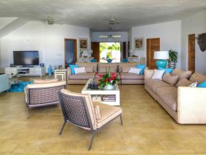 a living room with a couch and chairs and a tv at Villa Salamandra in Las Galeras
