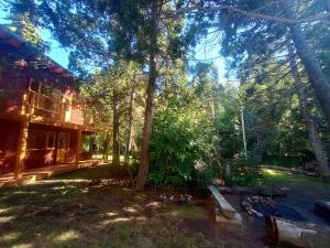 a house with a tree in the middle of a yard at Cabaña Nido del Bosque in San Carlos de Bariloche
