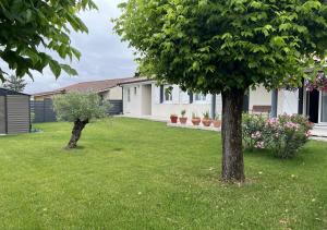 two trees in the yard of a house at Cocooning Studio de la Gare in Saint-André-de-Cubzac
