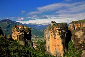 a monastery on the top of a mountain at Alexiou Hotel in Kalabaka