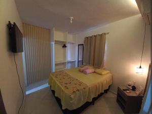 a small bedroom with a bed and a television at kitnet encantador no centro de Campina Grande- PB - apt 102 in Campina Grande