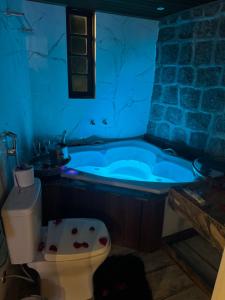 a bathroom with a toilet and a bath tub at Minas Em Marambaia in Rio de Janeiro +37 photos