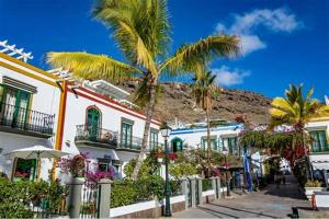 プエルト・デ・モガンにあるCasa Perla - Old Town Lux, BBQ & Terrace & Sea Viewsの建物前のヤシの木