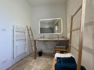 a bathroom with a sink and a mirror at Superbe Gîte Éco-rénové au Calme, Proche Châteaux - FR-1-381-622 in Perrusson +27 photos