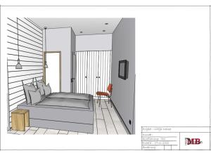 ein Diagramm eines Schlafzimmers mit einem Bett und einem Stuhl in der Unterkunft Lüttjer Kaiser Comfortable holiday residence in Norderney