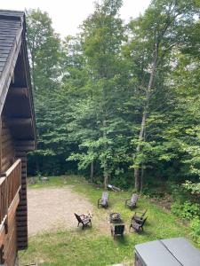 LabelleにあるChalet Zurriのベンチとグリルと木々のある裏庭 +21枚の写真