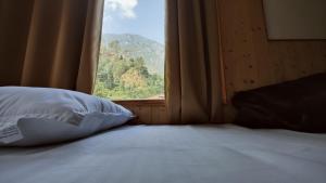 Ένα ή περισσότερα κρεβάτια σε δωμάτιο στο Tirthan Stone Age inn