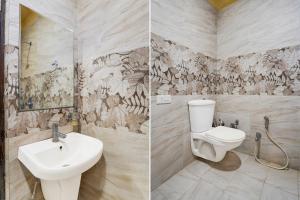 two pictures of a bathroom with a toilet and a sink at Super Townhouse Lalghati Near Airport in Bhopal