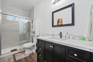 a bathroom with a sink and a shower and a toilet at 475 Unit 3 Stunning Private 1B unit Kingsize bed &sofa bed AC in San Jose +23 photos