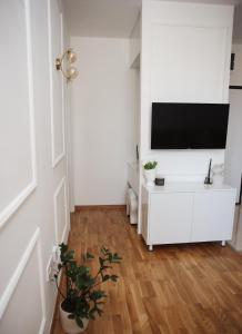 パレにあるApartman N Paleのリビングルーム(テレビ、白いキャビネット付)
