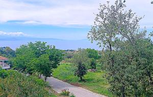 a road with trees and the ocean in the background at 1 Bedroom Cozy Apartment In Ricadi in Ricadi