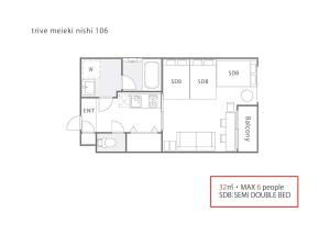 trive meiekinishi 206 最大6名宿泊可 名古屋駅まで1駅 太閤通駅徒歩4分 角部屋 無料駐車場付き平面图