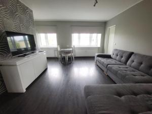 a living room with a couch and a flat screen tv at Küti apartments in Rakvere